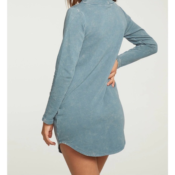 CHASER Slub French Terry Long Sleeve Funnel Neck Shirttail Dress Large - Picture 4 of 8